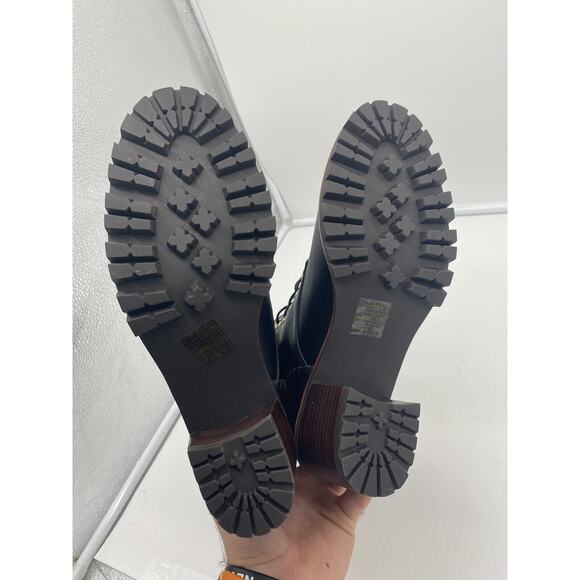 New Jack Rogers Harper Leather Lace Up Hiker Knit Block Heel Boots Black Size 9M - Picture 7 of 7